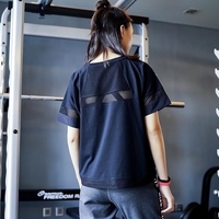 JumpBee新品网纱拼接后背镂空短袖t恤宽松健身服速干上衣女运动