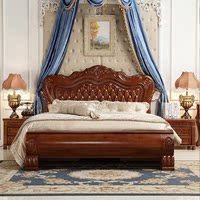 欧式床 主卧双人橡胶木床简欧15米实木床 雕花婚床18米