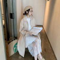 蕾丝连衣裙女装秋冬2019年新款法式复古气质白色长袖内搭打底长裙