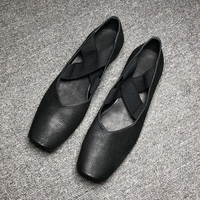 TAE王林定制手工复古做旧芭蕾舞蹈鞋浅口方头交叉绑带平底单鞋女