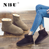 NBU真皮雪地靴女短靴子短筒雪地棉鞋男女鞋子冬季保暖加绒面包鞋