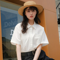 韩版宽松白衬衫女夏季2023年薄款短袖白色衬衣中长款气质百搭上衣