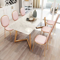 北欧大理石餐桌椅组合简约现代小户型轻奢铁艺饭桌家用长方形餐桌