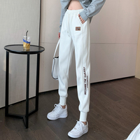 Sandro Moscoloni白色运动裤女时尚高腰哈伦裤加绒束脚卫裤萝卜裤