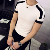 潮男时尚男装韩版修身圆领白色网红衣服半袖青年打底衫短袖t恤男