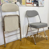 mokamoka中古ins侘寂风椅子灯芯绒折叠椅网红餐厅咖啡厅复古餐椅