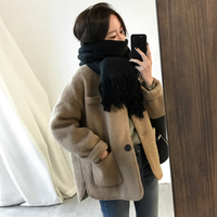 2018冬季韩国宽松浅驼色毛呢外套女 短款小个子学生呢子大衣 加厚