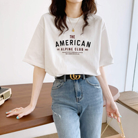 纯棉字母印花短袖T恤女2023年夏季新款白色韩版宽松休闲半袖上衣