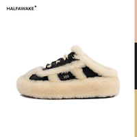 明星同款HALFAWAKEvol.4设计师女秋冬外穿羊毛牛皮绑带半拖运动鞋