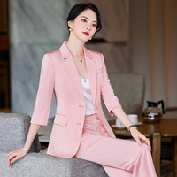 粉色职业西装套装女春夏薄款时尚韩版气质高级感正装七分袖工作服