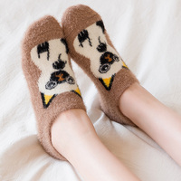 加厚加绒船袜女冬季浅口硅胶防滑隐形袜招财猫卡通毛绒保暖地板袜