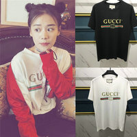 Gucci/古奇经典logo印花T恤男女同款夏季短袖薄18新款百搭情侣衫