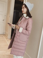 冬装女2018新款韩版时尚大码中长款翻领羊羔毛拼接棉衣加厚棉服