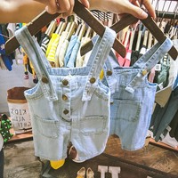 日本购韩版男女童牛仔背带裤夏装2018新款短裤女童1-2-3岁儿童背