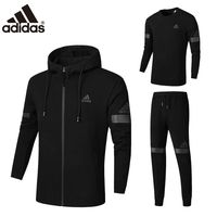 阿迪达斯运动套装男三件套2019春季运动长袖夹克连帽跑步休闲外套