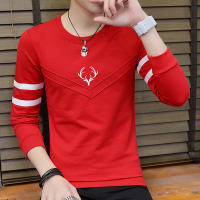 长袖t恤男韩版修身青年红色本命年圆领体恤打底衫秋季新款上衣潮
