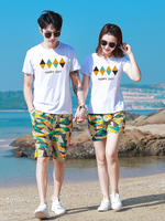 沙滩情侣装2019夏新款男女印花T恤短裤套装海边蜜月泰国旅游度假