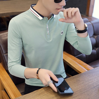 2018秋青年男士长袖T恤韩版修身衬衫领潮流帅气学生POLO衫上衣服