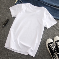 白色T恤女夏纯色基础款短袖女新款修身不透纯棉体桖白t打底体恤