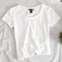 2019新款夏季紧身短袖t恤女士纯白色打底衫v领修身上衣丅纯色体桖
