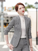 格子西装外套女2021春秋新款韩版修身短款小个子休闲职业西服套装
