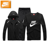 Nike耐克运动套装男春季新款纯棉大码跑步服休闲女三件套收口长裤