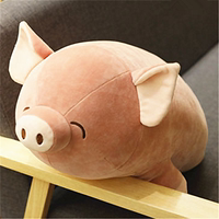 圆形趴猪抱枕头靠垫羽绒棉趴猪小猪公仔猪头毛绒玩具可爱胖猪礼品