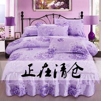 日本购床单家用韩式便宜印花柔软清爽床套四件套纯棉简约欧美风被