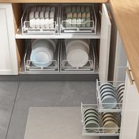 厨房碗碟置物架橱柜内置抽拉碗架拉篮抽屉式免安装分隔碗盘收纳架