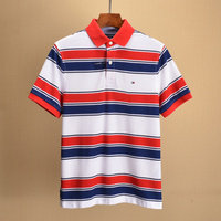 美国代购Tommy Hillfiger汤米条纹夏季男士吸湿排汗短袖polo衫T恤