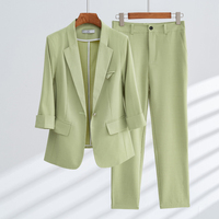 绿色薄款西装套装女夏季气质时尚职业装工作服小个子休闲西服外套