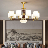 新中式吊灯全铜实木客厅灯简约大气中国风高端中式别墅餐厅灯具