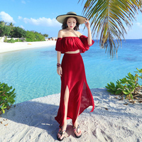 2018夏女装泰国海边度假分体套装沙滩裙波西米亚长裙两件套连衣裙