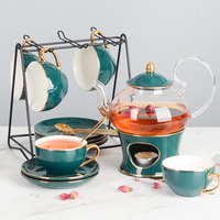 北欧墨绿下午茶陶瓷玻璃花茶具套装日式加热红茶花草茶泡水果茶壶