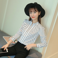 2017春装新款职业黑白竖条纹衬衫女长袖显瘦韩版修身大码女装衬衣