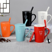 创意陶瓷杯子大容量水杯情侣杯马克杯带盖勺茶杯牛奶杯咖啡杯定制