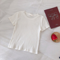 纯色圆领短袖针织上衣女2019夏季新款韩版简约坑条显瘦修身T恤潮
