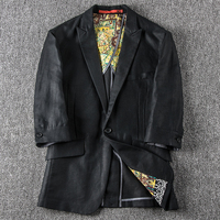 麻布西服男剪标男装XF230利家修身七分袖西服外套外贸亚麻西装