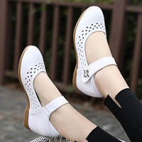 春夏季护士鞋白色真皮坡跟单鞋内增高小白鞋牛筋软底浅口镂空女鞋