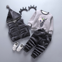 男童装秋冬款加绒加厚三件套装婴儿童卫衣女宝宝冬装1-3岁4外套潮