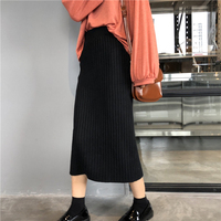 秋装女2018新款chic气质韩版时尚包臀针织中长款黑色高腰半身裙子