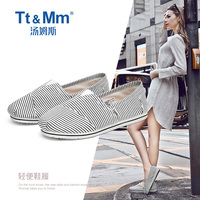 Tt&Mm/汤姆斯女鞋夏季条纹超级玛丽帆布鞋平底休闲懒人一脚蹬布鞋
