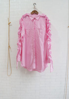 0222 韩国进口 甜美木耳边花边格子小清新纯棉连衣裙长款衬衫