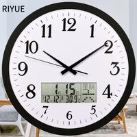 Riyue万年历挂钟客厅时钟现代创意挂表日历电子石英圆形静音家用