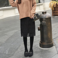 金蘑菇菇 秋冬新款镂空蕾丝包臀裙女韩版一步裙中长款蕾丝半身裙