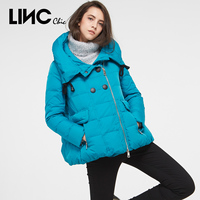 LINC金羽杰冬装新款A版羽绒服女短款宽松加厚双排扣连帽外套潮
