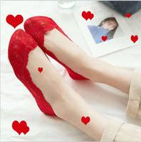 结婚新娘大红色蕾丝袜子夏季女士隐形袜硅胶防滑船袜本命年棉底喜