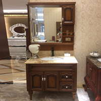 简欧美式浴室柜红橡木面盆柜 洗脸盆柜组合镜柜实木洗漱台卫生间
