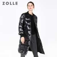 ZOLLE因为时尚亮面羽绒服女中长款冬装宽松黑色加厚外套2018新款