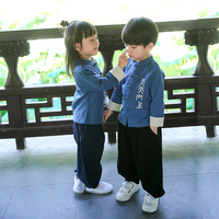 儿童唐装女童中国风汉服男童套装传统复古风春款棉麻两件套国学服